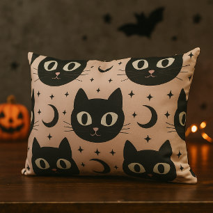 Cojín Lumbar Gatos Negros Lindos y Halloween Celestial