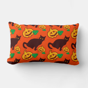 Cojín Lumbar Gatos y calabazas de Halloween. Diseño de dos cara