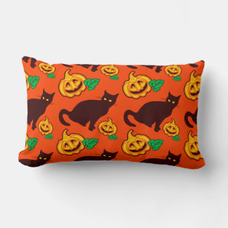 Cojín Lumbar Gatos y calabazas de Halloween. Diseño de dos cara