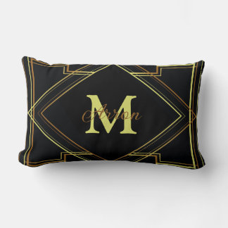 Cojín Lumbar gatsby patrón geométrico negro y dorado art deco