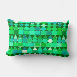 Cojín Lumbar Geometría tribal moderna, verde esmeralda y agua