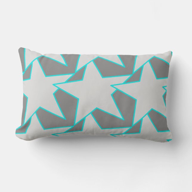 Cojín Lumbar Geométrica de estrella moderna - gris y turquesa (Anverso)