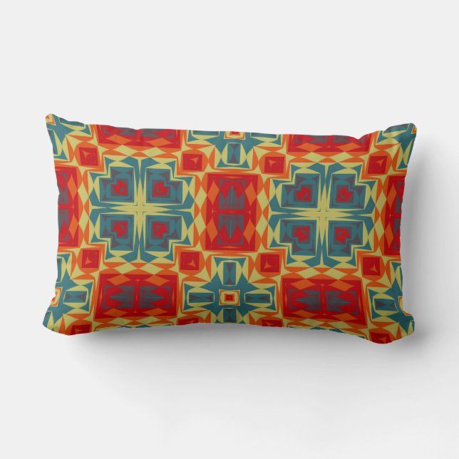 Cojín Lumbar Geométrico azul, rojo, Naranja y amarillo (Reverso )