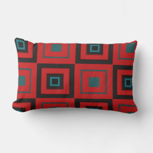 Cojín Lumbar Geométrico rojo, negro y turquesa