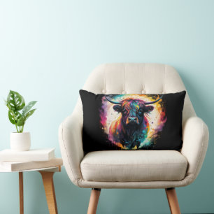 Cojín Lumbar Ghostly Grace: Vaca Highland espectral Holográfica