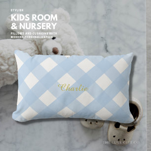 Cojín Lumbar Gingham Personalizada Blue Lumbar Pillow Cushion