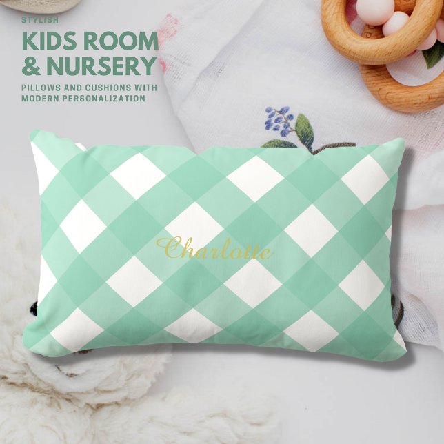 Cojín Lumbar Gingham Personalizada Green Lumbar Pillow Cushion (Subido por el creador)