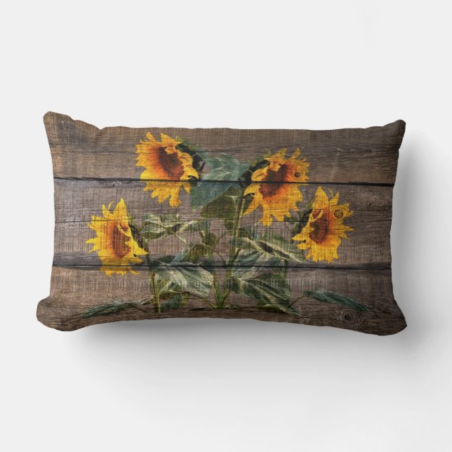 Cojín Lumbar Girasol de madera de grano rústico (Anverso)