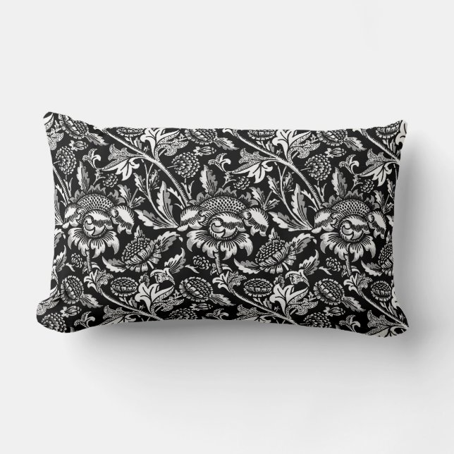 Cojín Lumbar Girasoles de William Morris, blancos y negros (Anverso)