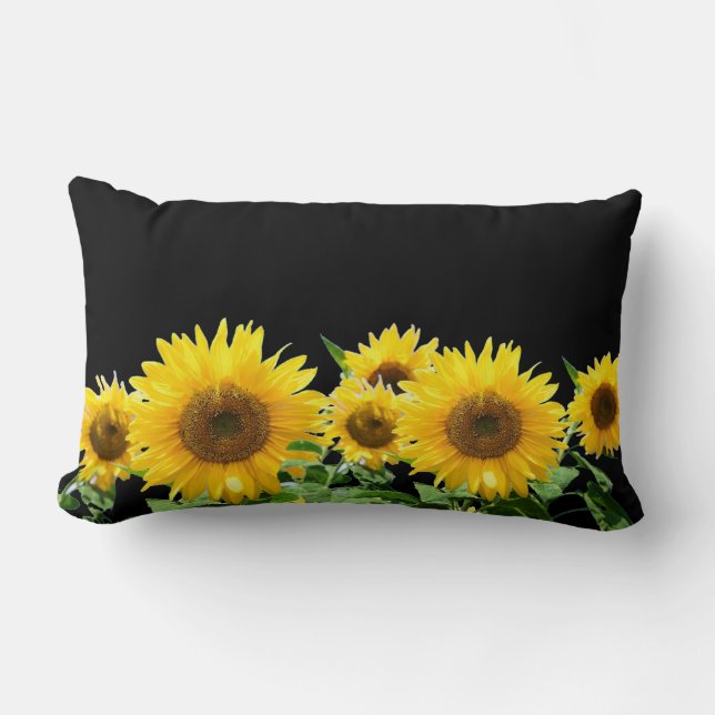 Cojín Lumbar Girasoles sobre negro (Anverso)