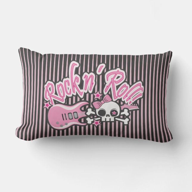 Cojín Lumbar Girly Rock n' Roll Skull (Anverso)