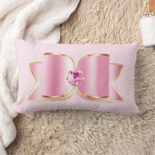 Cojín Lumbar Glam Bow rosa con piedra angular
