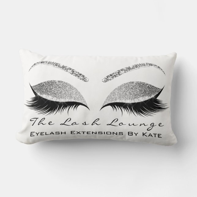 Cojín Lumbar Glam Makeup Purpurina gris plateado azota belleza (Anverso)