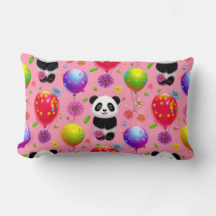 Cojín Lumbar Globo Colorido y Patrón de Panda con Flores