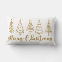 Gold Christmas Tree Merry Christmas Throw Pillow