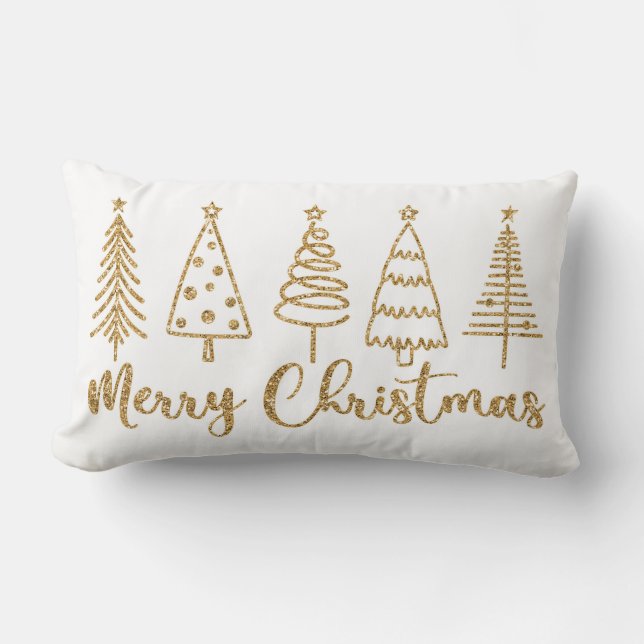 Cojín Lumbar Gold Christmas Tree Merry Christmas Throw Pillow (Anverso)