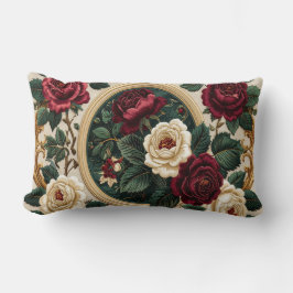Cojín Lumbar Golden Frame Roses Pillow - Elegant Burgundy Cream
