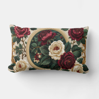 Cojín Lumbar Golden Frame Roses Pillow - Elegant Burgundy Cream
