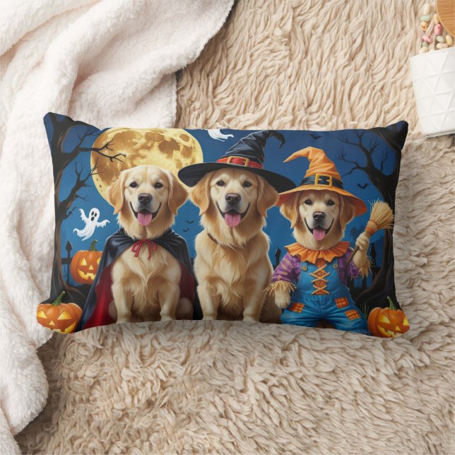 Cojín Lumbar Golden Retriever Dogs Pumpkin Halloween Funny (Manta)