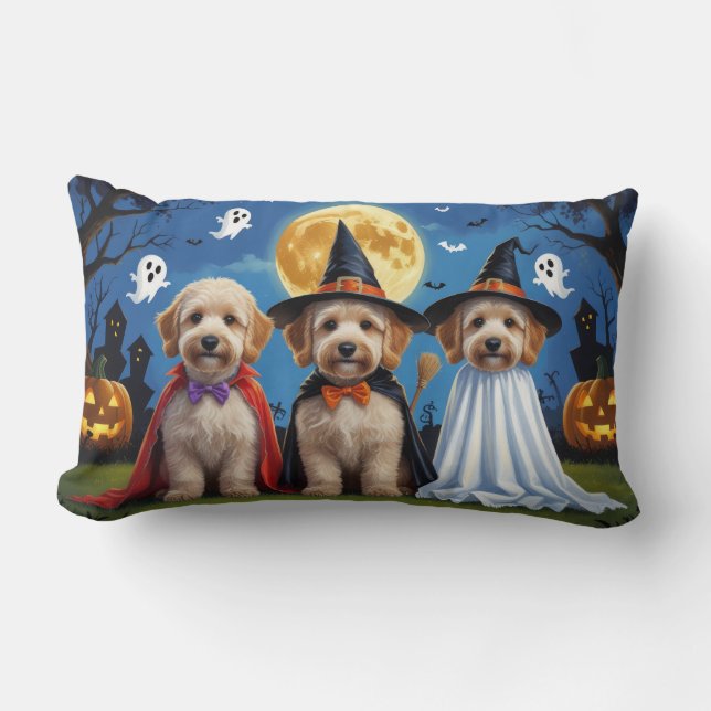 Cojín Lumbar Goldendoodle Dogs Pumpkin Halloween Funny (Anverso)