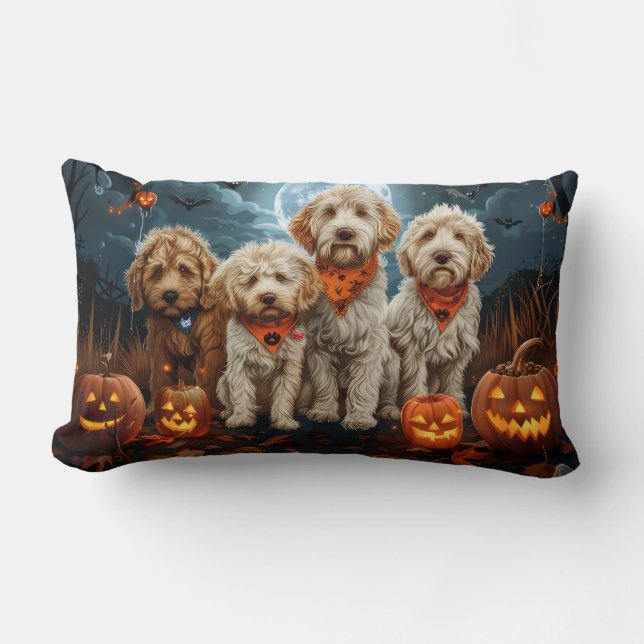 Cojín Lumbar Goldendoodle Halloween Spooky (Anverso)