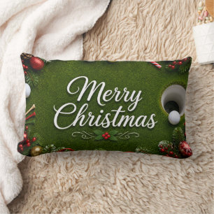 Cojín Lumbar Golf con tema de Navidad sobre césped verde