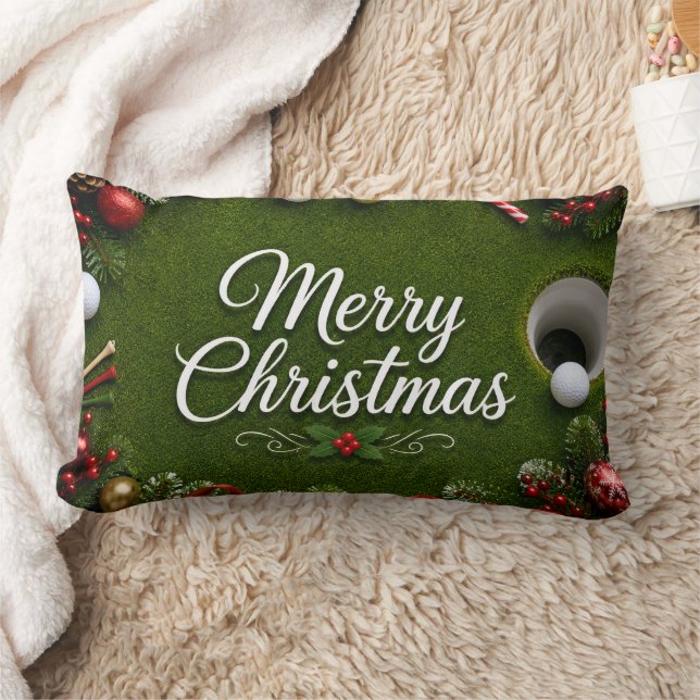 Cojín Lumbar Golf con tema de Navidad sobre césped verde (Manta)