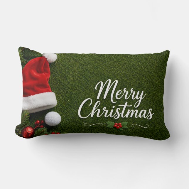 Cojín Lumbar Golf con tema de Navidad sobre césped verde (Anverso)