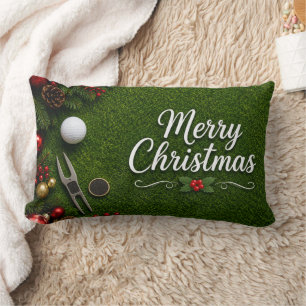 Cojín Lumbar Golf con tema de Navidad sobre césped verde