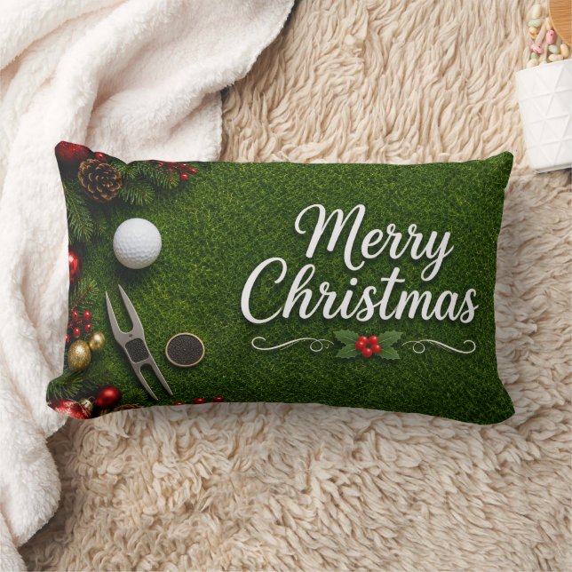 Cojín Lumbar Golf con tema de Navidad sobre césped verde (Manta)