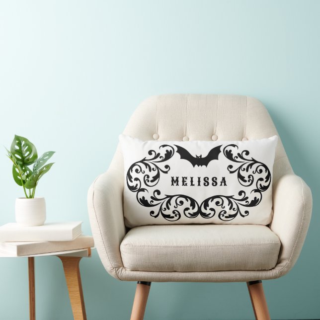 Cojín Lumbar Goma de vidrio de damasco blanco y negro personali (Silla)