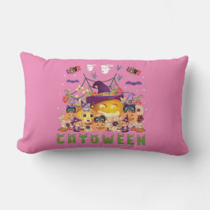 Cojín Lumbar Gorra morado divertido Catoween, calabaza Naranja