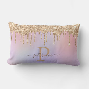 Cojín Lumbar Gotas de brillo Glam Gold Monograma elegante Lumba