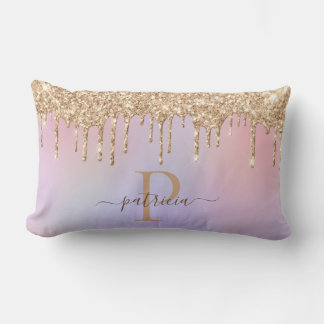 Cojín Lumbar Gotas de brillo Glam Gold Monograma elegante Lumba