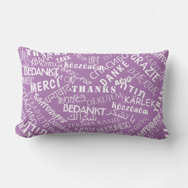 Cojín Lumbar Gracias Texto Morado Pillow Multi Lenguaje (Anverso)