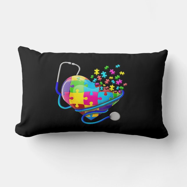 Cojín Lumbar Graciosa Enfermera Autismo Rompecabezas Estetiosco (Anverso)