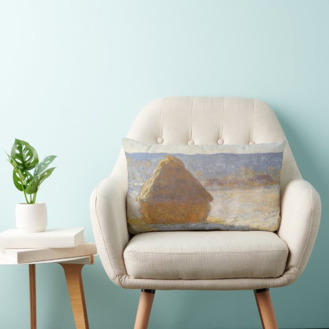 Cojín Lumbar Grainstack en la mañana, efecto de nieve de Claude (Silla)