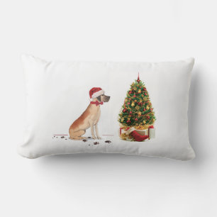 Cojín Lumbar Gran Dane graciosos Navidades perro con árbol