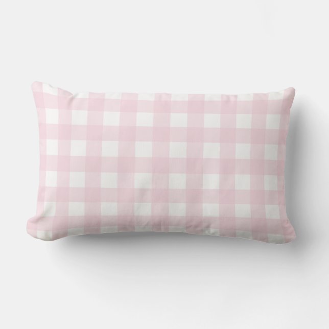 Cojín Lumbar Gran patrón de Gingham, rosa y blanco. (Anverso)