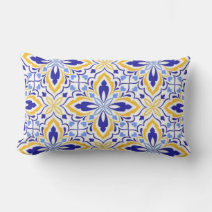 Cojín Lumbar Grand Mosaic Blue and Gold Floral Mediterranean