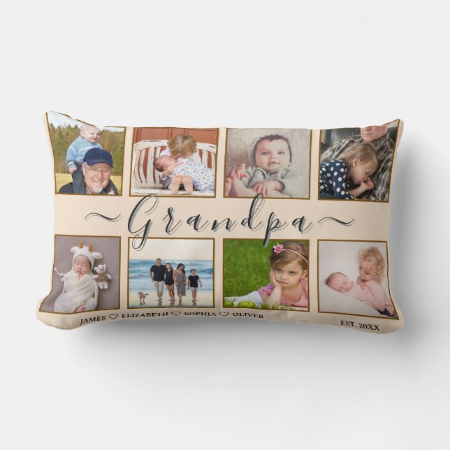 Cojín Lumbar Grandpa’s 8-Photo & Names Custom Pillow (Anverso)
