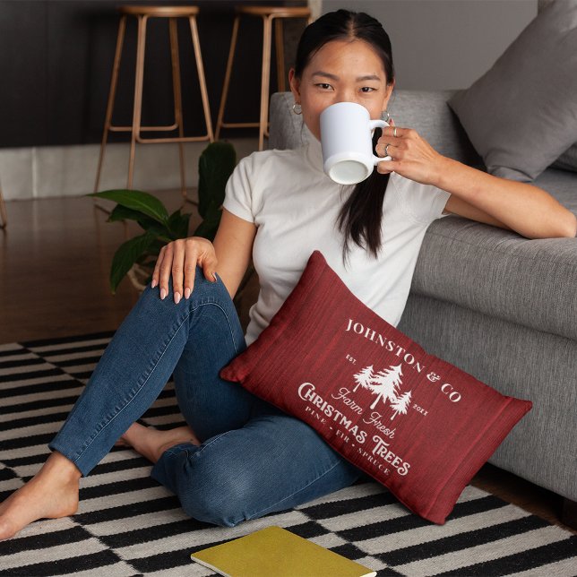 Cojín Lumbar Granja de árboles de navidad de Barnwood roja rusa (Subido por el creador)