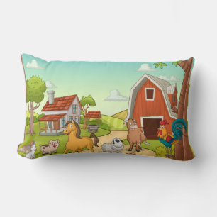 Cojín Lumbar Granjas rojas y animales de corral