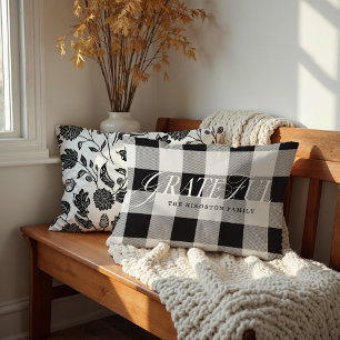 Cojín Lumbar Grateada Familia Estilo Condado Negro Plaid Fall L