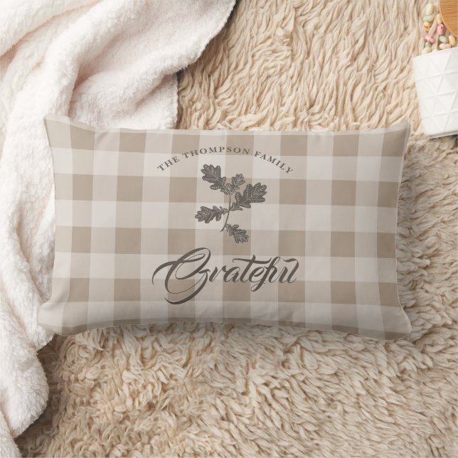 Cojín Lumbar Gratitud De Otoño Foliage Taupe Placa (Manta)