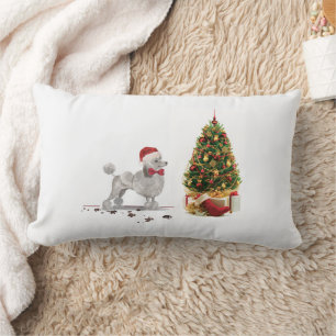 Cojín Lumbar Gray Poodle Funny Navidades perro con árbol