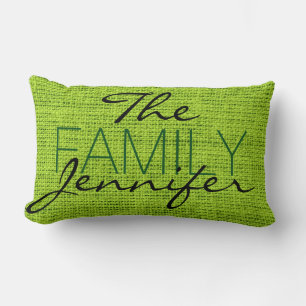 Cojín Lumbar Green Burlap Rustic Linen Monogram