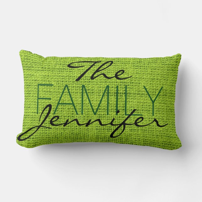 Cojín Lumbar Green Burlap Rustic Linen Monogram (Anverso)