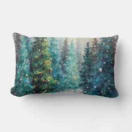 Cojín Lumbar Green Christmas Trees Winter Forest