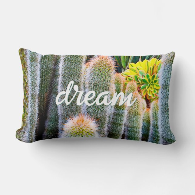 Cojín Lumbar Green Fuzzy Cacti Photo Dream Cita Script Bold (Anverso)